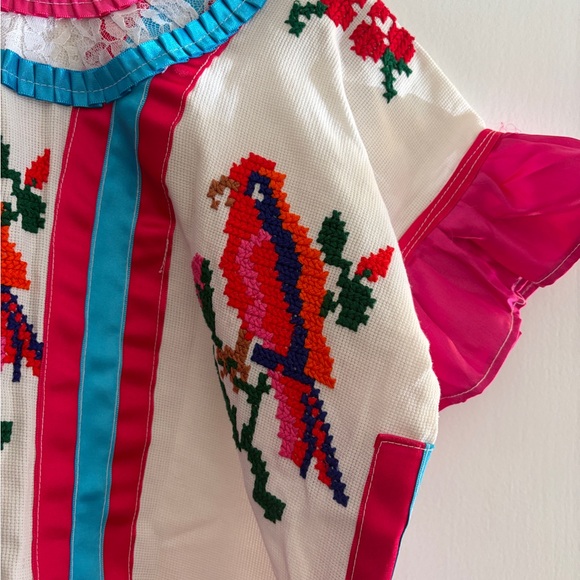 Handmade Embroidered Mexican Huipil Top Dress Oaxaca Hand Sewn Artisan Vintage - Picture 2 of 10